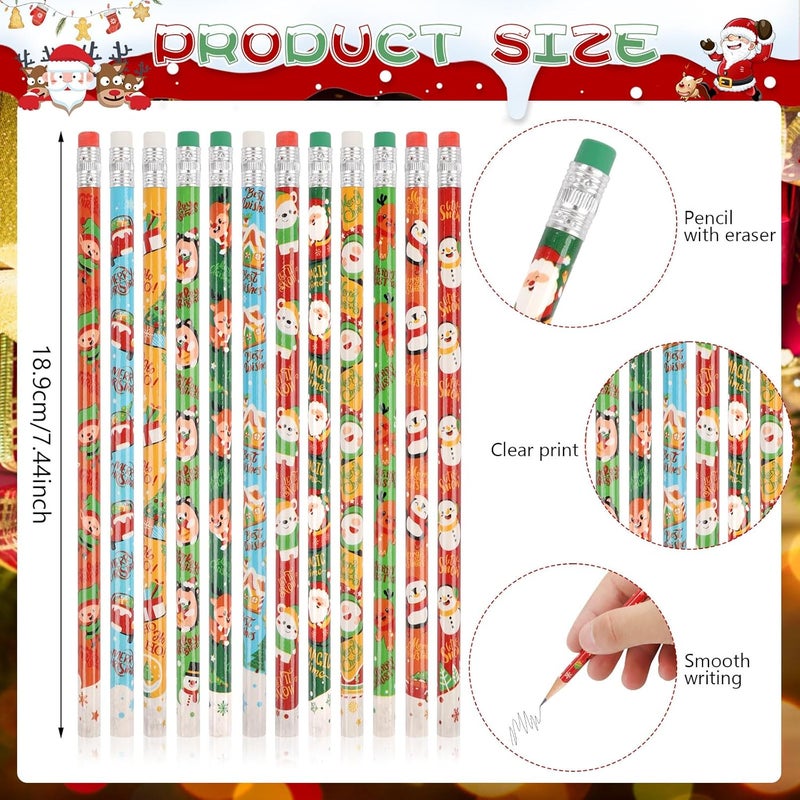 LOAVER 48 Pack Christmas Pencils Set,24 Pcs Christmas Pencils and 24 Pcs Silicone Bracelets Holiday Wristbands for Christmas Party Classroom Gifts Rewards Office Supplies Stocking Stuffers - Image 2